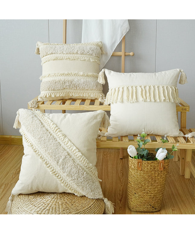 Boho Tufted Tassel Cushion Cover | Cream Decorative Pillowcase