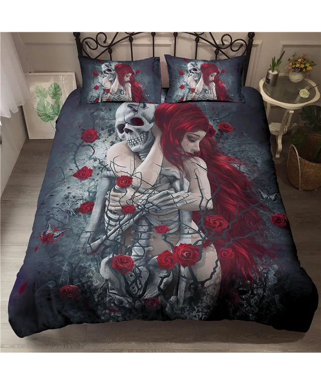 Skeleton Couple Bedding Set | Gothic Romance Duvet Cover