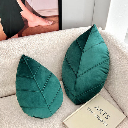 Leaf-Shaped Cushion in Dark & Grass Green – Soft Decorative Pillow