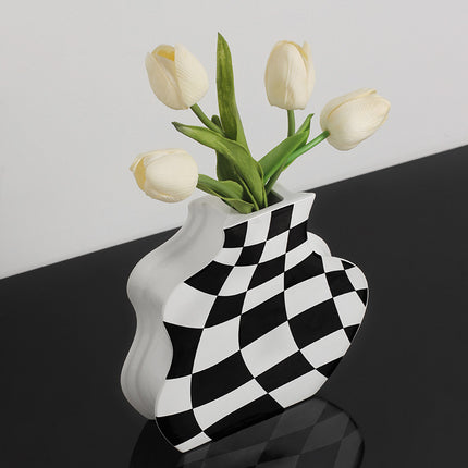 Checkerboard Ceramic Vase – Black & White Statement Décor