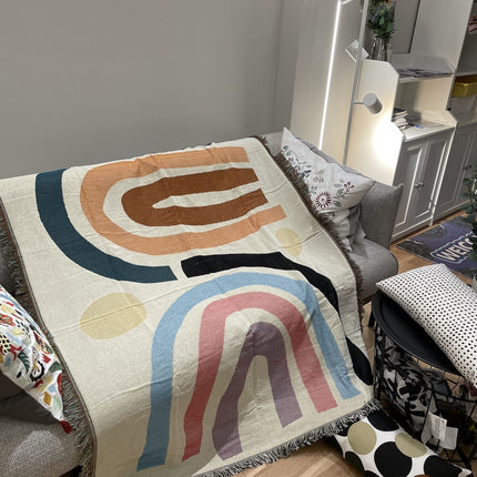 Modern Minimalist Rainbow Blanket – Geometric Cotton Blend Throw | Ikeame