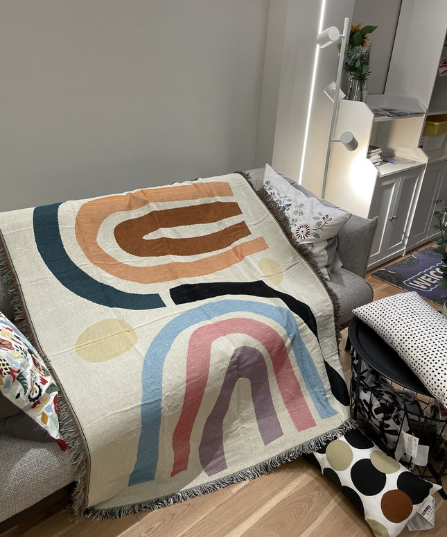 Modern Minimalist Rainbow Blanket – Geometric Cotton Blend Throw | Ikeame