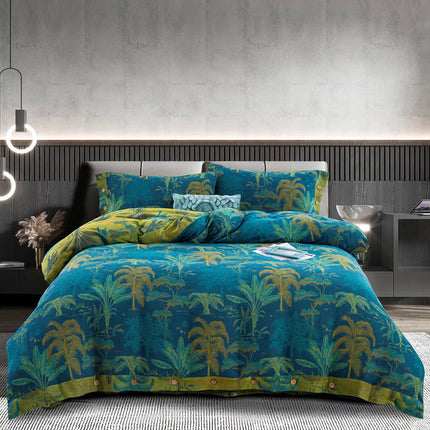 Cotton Floral Bedding Set | Jacquard 4 Piece Duvet Cover