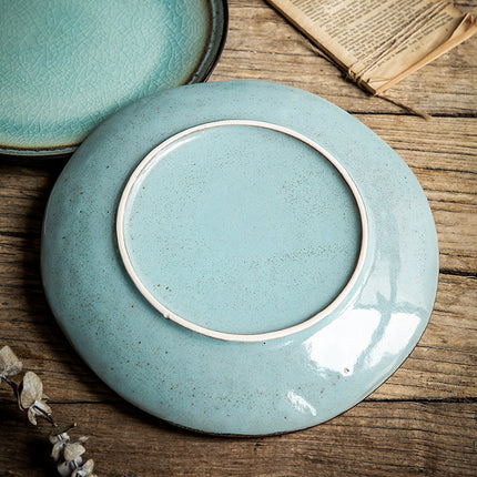 Vintage Ceramic Plate 🌊 – Blue-Green Ice-Cracked Glaze