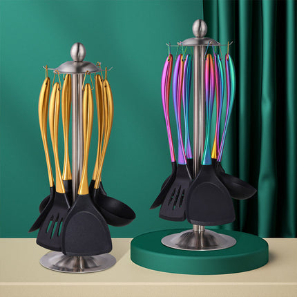 7-Piece Kitchen Utensils Set 🍳 – Silicone & Stainless Steel, 5 Colours, with Stand