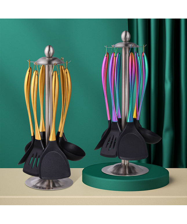 7-Piece Kitchen Utensils Set 🍳 – Silicone & Stainless Steel, 5 Colours, with Stand