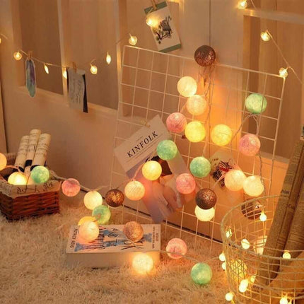 Cotton Ball String Lights – Colourful Festival Decoration (Battery or USB) | Ikeame