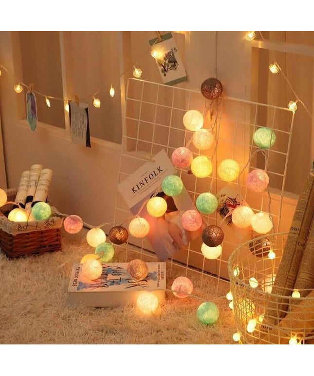 Cotton Ball String Lights – Colourful Festival Decoration (Battery or USB) | Ikeame
