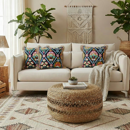 Vintage Boho Embroidered Cushion Cover | Fringe Pillowcase