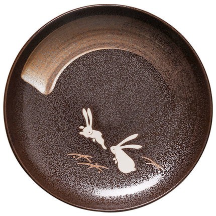 Luxury Moon Rabbit Ceramic Tableware 🌙 – Bowl & Plates, Earthen Brown