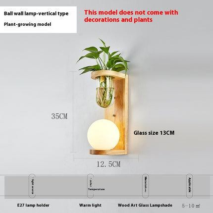 Simple Wooden Wall Lamp with Shelf or Hydroponic Glass Vase
