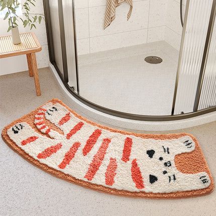 🌈 Fun Curved Bathroom Absorbent Floor Mat – Rainbow & Stretch Cat Design