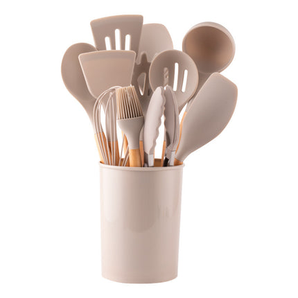 12 Piece Silicone Kitchen Utensil Set | Wooden Handle Kitchenware