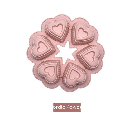 6-Piece Heart Silicone Mould 💖 – Nordic Pink, Green, Grey