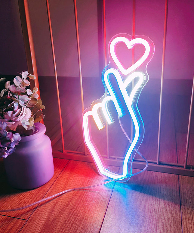 Finger Heart Neon Light | LED Acrylic Wall Décor