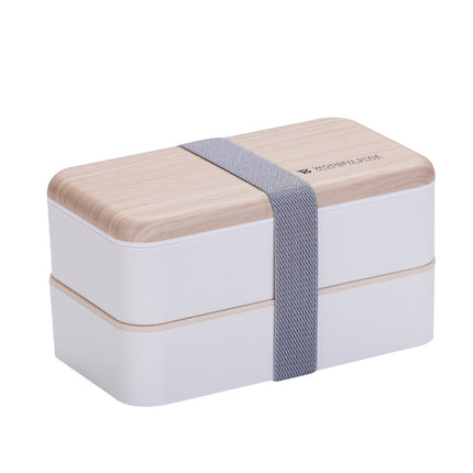 Double Layer Lunch Box 🍱 – White or Black with Wood Effect Lid