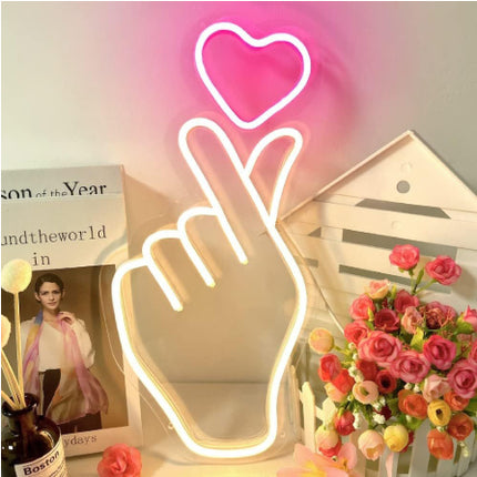 Finger Heart Neon Light | LED Acrylic Wall Décor