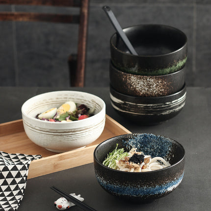 Exquisite Ceramic Bowls – Luxury Brushed Blue/White/Brown, Dishwasher & Microwave Safe | Ikeame