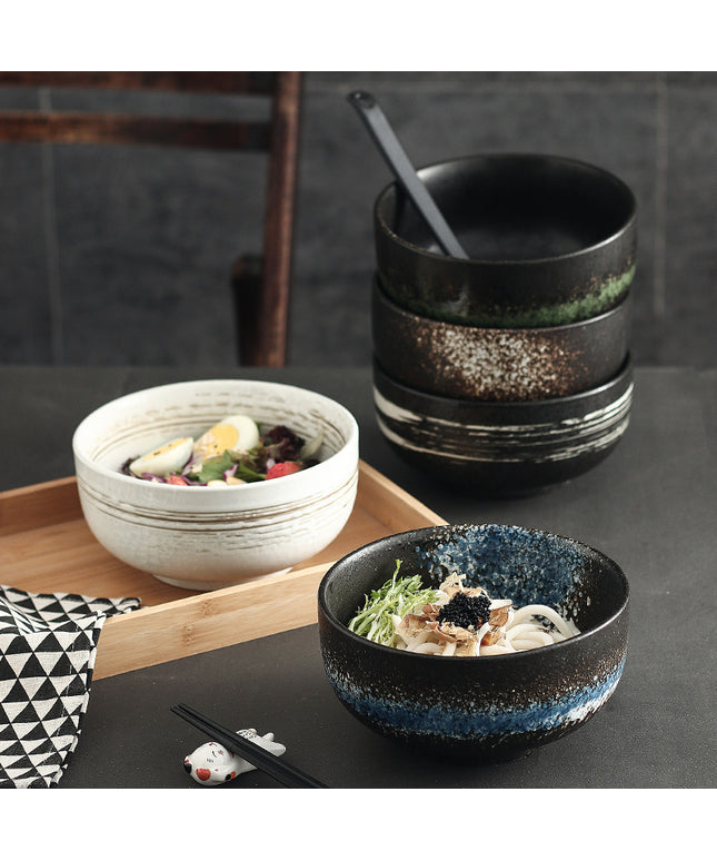 Exquisite Ceramic Bowls – Luxury Brushed Blue/White/Brown, Dishwasher & Microwave Safe | Ikeame
