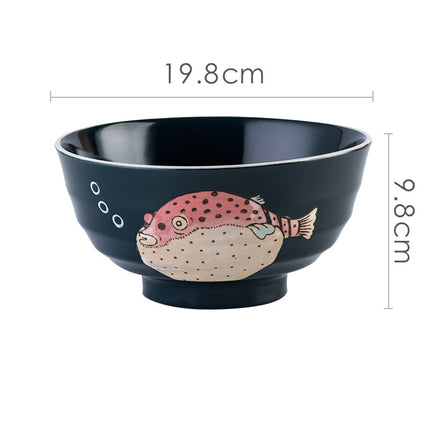 Japanese Underglaze Hand-painted Ceramic Ramen Bowl