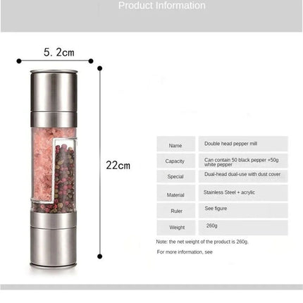 2-in-1 Salt and Pepper Grinder – Manual Stainless Steel Adjustable Mill