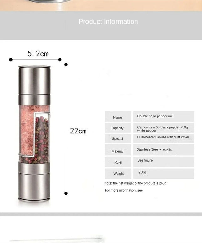 2-in-1 Salt and Pepper Grinder – Manual Stainless Steel Adjustable Mill