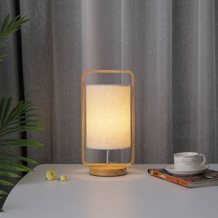 LED Solid Wood Table Lamp – USB Powered | Grey or Beige Shade
