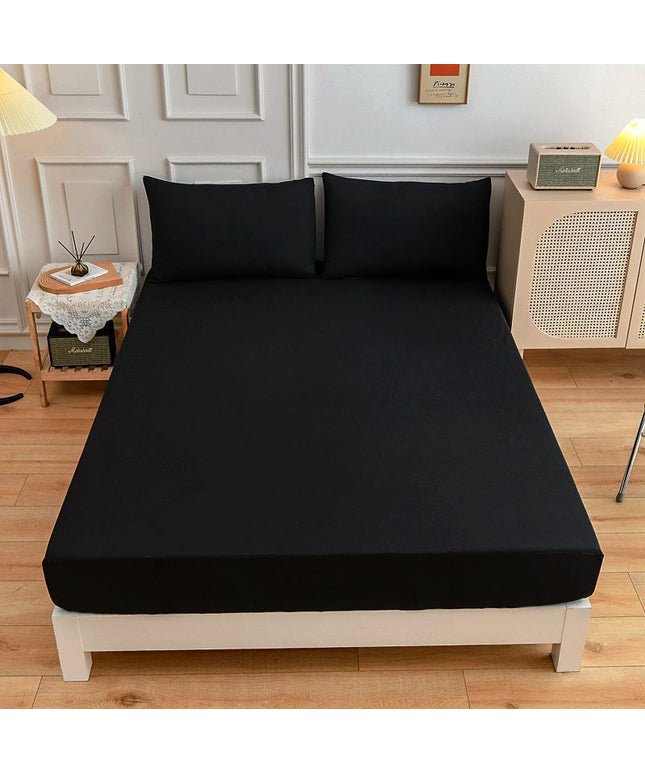 Double Cotton Bed Sheet Set – Fitted Sheet, 2 Pillowcases, 7 Colours