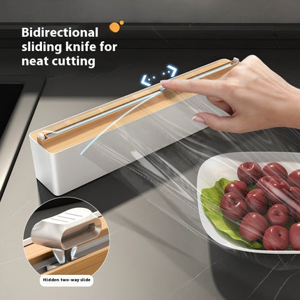 Magnetic Cling Film Cutter 📦 – Wall-Mounted, Grey/White or Wood/White + 100m Roll