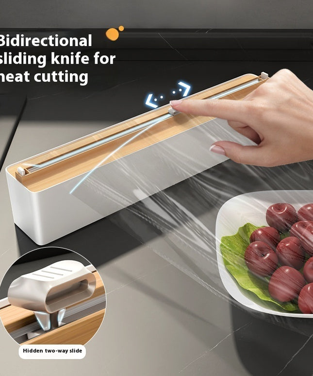 Magnetic Cling Film Cutter 📦 – Wall-Mounted, Grey/White or Wood/White + 100m Roll