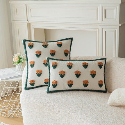 Orange Tufted Small Flower Cushion Cover | Bright & Cosy