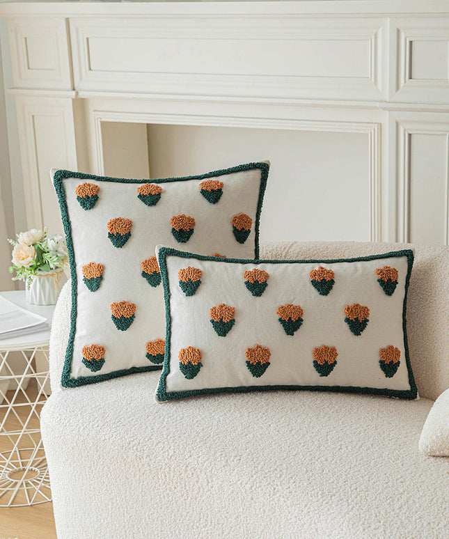 Orange Tufted Small Flower Cushion Cover | Bright & Cosy