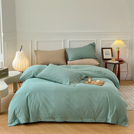 Washed Cotton Bedding Set | Button Duvet Cover 4 Piece