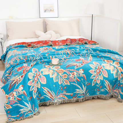 Reversible Cotton Summer Blanket | Blue Floral Throw