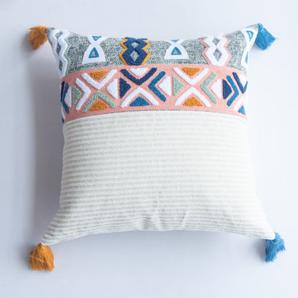Tufted Embroidered Bohemian Cushion Cover with Tassels | 45x45, 30x50