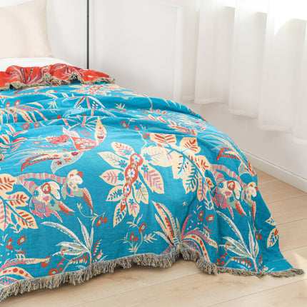 Reversible Cotton Summer Blanket | Blue Floral Throw