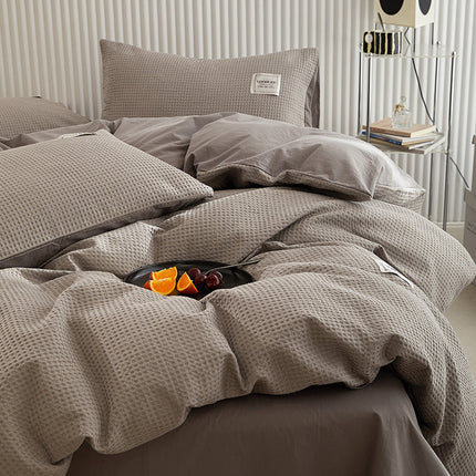 Simple Waffle Cotton Bedding Set – Single/Double with Flat or Fitted Sheet | Ikeame