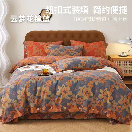 Cotton Floral Bedding Set | Jacquard 4 Piece Duvet Cover