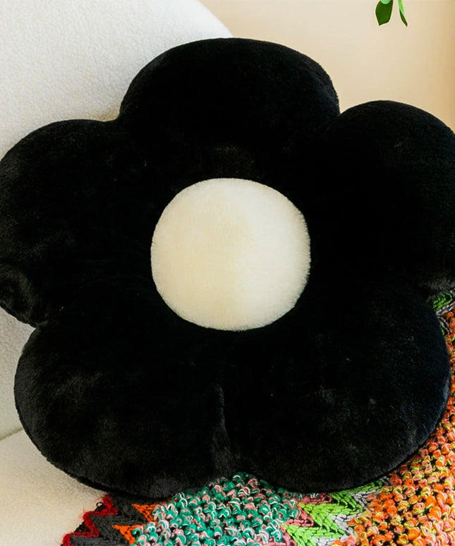 Flower Shaped Plush Cushion – Green or Black Petals | Super Soft Pillow