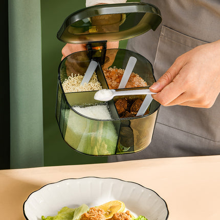 4-Compartment Spice Jar 🧂 – With Lid & Spoons, Multiple Colours