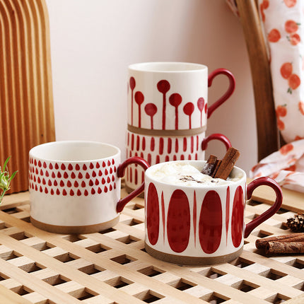 Hand Painted Ceramic Mug | Red and White Coffee Cup 450ml