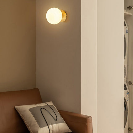 Glass Spherical Wall Light – Pink Shade & Gold Iron Base | 15cm