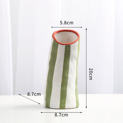 Geometric Line Ceramic Vase | Modern Striped Decorative Vase