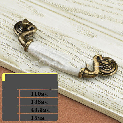 Cracked Effect Ceramic Handle – White & Gold | 6 Sizes, Zinc Alloy