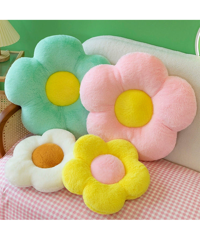 Flower Shaped Plush Cushion – Green or Black Petals | Super Soft Pillow