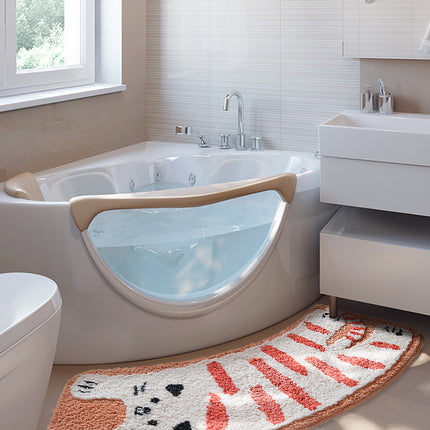 🌈 Fun Curved Bathroom Absorbent Floor Mat – Rainbow & Stretch Cat Design