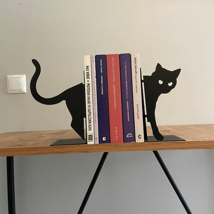 Black Cat Bookends | Metal Bookend Shelf Décor