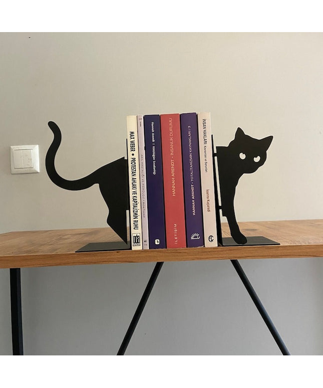 Black Cat Bookends | Metal Bookend Shelf Décor