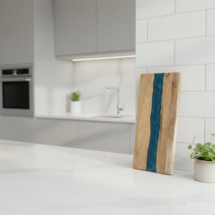 Solid Wood & Deep Blue Resin Chopping Board 🌊 – Acacia Mangium