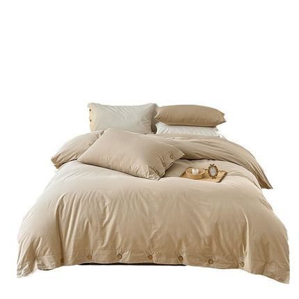 Washed Cotton Bedding Set | Button Duvet Cover 4 Piece
